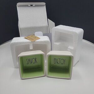 Rae Dunn Artisan Savor & Enjoy Square Bowl Set 3" x 3" x 3" Ceramic DW/Micro NEW